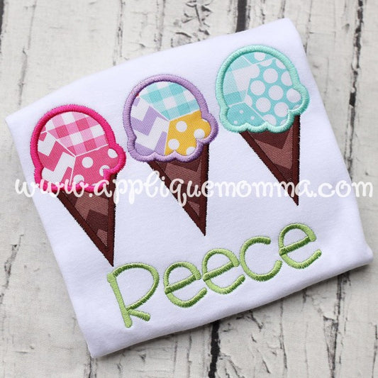 Ice Cream Cone Trio Applique