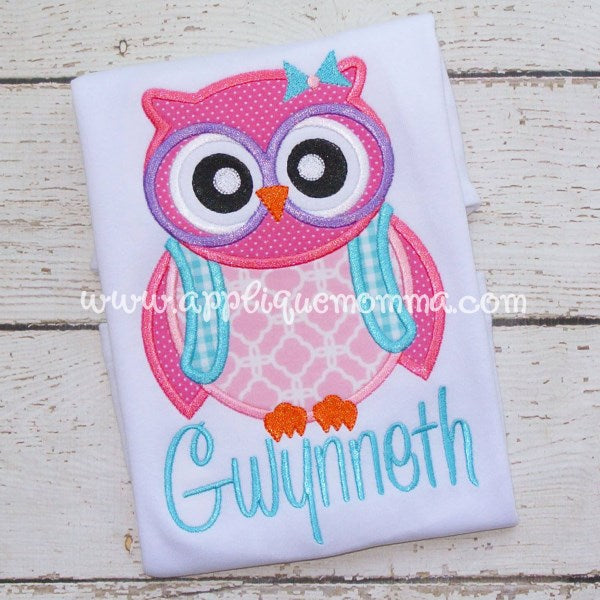 Girly Back to School Owl Applique