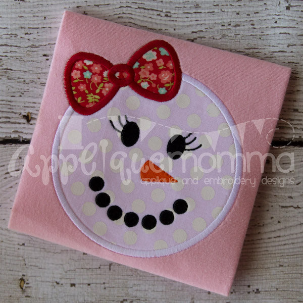 Snowman Head with Bow Applique